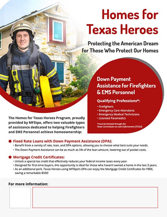 Homes for Texas Heros: Mortgage Programs for Firefighters and EMTs (1 Field)